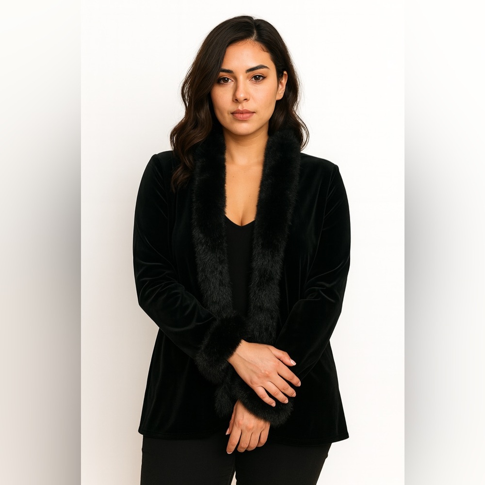 R&K Black Evening Jacket with Faux Fur